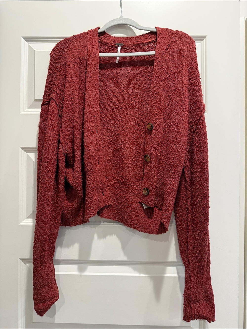 Free People Chunky Red Button-Up Cardigan